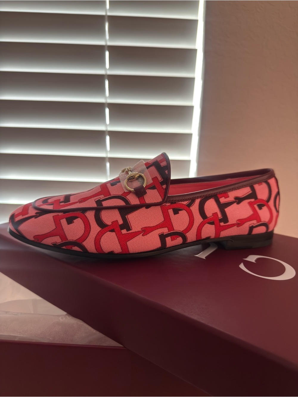 Gucci Pink and Red GG Print Horsebit Loafer - Picture 2 of 4